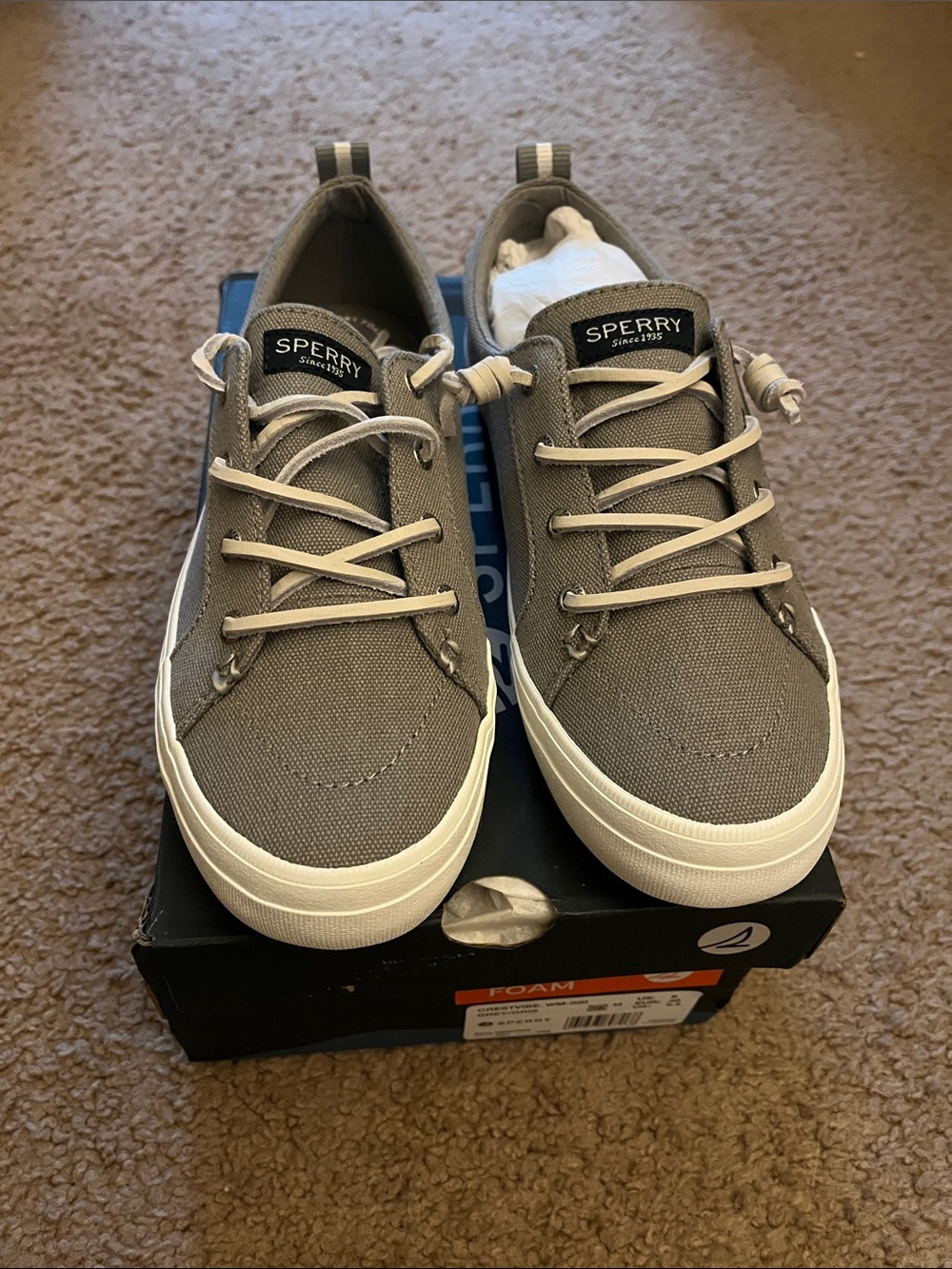 Sperry Gray Canvas Lace-Up Boat Sneakers